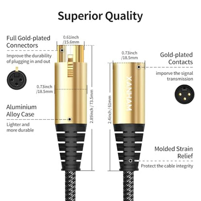 XLR Cable 10 Feet/3 Meter 3 Pin Microphone Female to Male Balanced Shielded Cable, Fibre Braiding with 22AWG Oxygen-Free Copper(OFC) Mic Cord for Speaker and Audio System - size: 10ft(3 meter)