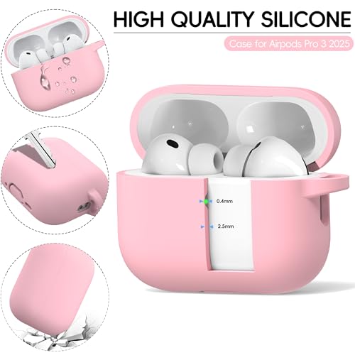 RFUNGUANGO AirPods Pro 3 Case Silicone Protective Cover, Pink | Compatible with AirPods Pro 3rd Generation, Wireless Charging Compatible with Cleaning Kit & Keychain - color: B-Pink, size: AirPods Pro 3 Case