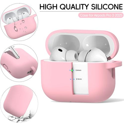 RFUNGUANGO AirPods Pro 3 Case Silicone Protective Cover, Pink | Compatible with AirPods Pro 3rd Generation, Wireless Charging Compatible with Cleaning Kit & Keychain - color: B-Pink, size: AirPods Pro 3 Case