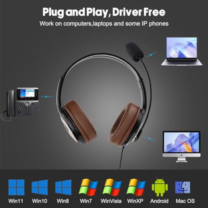 USB Headset with Noise Cancellation Microphone, Over-Ear Stereo USB Computer Headphones with Mic for Office Call Center Work Teams Zoom Webex Google Meet Conference Dictation Telework - color: G-806DUC01