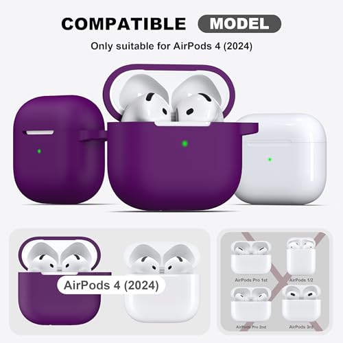 for AirPods 4 Case with Cleaner Kit,Full Protective Soft Skin Silicone Cover with Keychain for AirPods 4 Gen Case for Men Women,Compatible with Apple AirPods 4th Genaration Case 2024,Plum - color: C Plum
