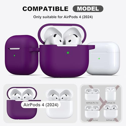 for AirPods 4 Case with Cleaner Kit,Full Protective Soft Skin Silicone Cover with Keychain for AirPods 4 Gen Case for Men Women,Compatible with Apple AirPods 4th Genaration Case 2024,Plum - color: C Plum