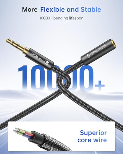 Syncwire Headphone Extension Cable - 6FT [Hi-Fi Sound][Gold Plated Jack][TRS] Nylon-Braided 3.5mm Male to Female Audio Extension Cord Compatible with iPhone iPad Smartphone Tablets Media Players - size: 6 feet