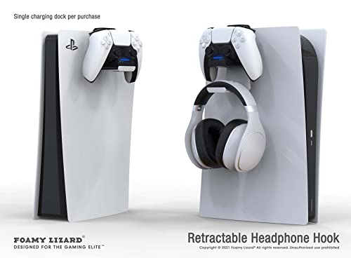 PS5 Controller Charger Console and Wall Mount (White+Black) | Fast Charging Station Hanging Dock, Headphone Hook, LED Indicator, Overcharge Protection for Playstation 5 DualSense - color: PS5 White+Black