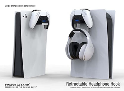 PS5 Controller Charger Console and Wall Mount (White+Black) | Fast Charging Station Hanging Dock, Headphone Hook, LED Indicator, Overcharge Protection for Playstation 5 DualSense - color: PS5 White+Black
