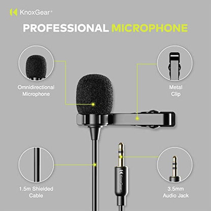 Knox Gear Omnidirectional Condenser Lavalier Microphone | Hands-free clip-on design, works with most cameras and portable recorders, smartphones may require an adapter