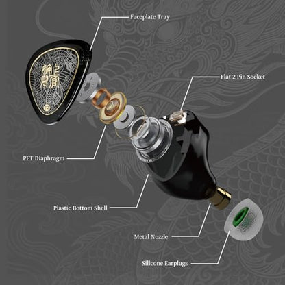 TANGZU Wan'er S.G II Wired Earbuds, in-Ear Monitors with 10mm Dynamic Driver PET Diaphragm, HiFi Gaming IEM Earphones, 0.78mm 2-Pin Detachable Cable, Tangle-Free (Black 3.5mm Without Mic) - color: Black, size: 3.5mm