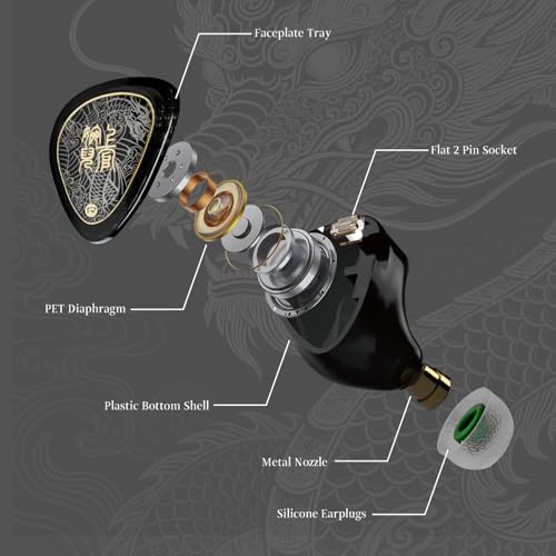 TANGZU Wan'er S.G II Wired Earbuds, in-Ear Monitors with 10mm Dynamic Driver PET Diaphragm, HiFi Gaming IEM Earphones, 0.78mm 2-Pin Detachable Cable, Tangle-Free (Black 4.4mm Without Mic) - color: Black, size: 4.4mm