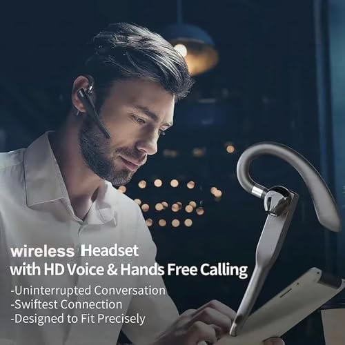 Business Wireless Headset with Mic for Work IPX7 Waterproof • 50H Battery (8H+Case) Bluetooth 5.3 Earpiece • PC-Ready for Driving & Office - size: T525