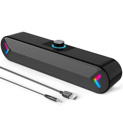LENRUE Computer Speakers,PC Speakers for Desktop,Wired USB-Powered Sound-bar for Computer with 10W Stereo Sound and Colorful Light,Plug-n-Play (A39PRO /Black) - color: black
