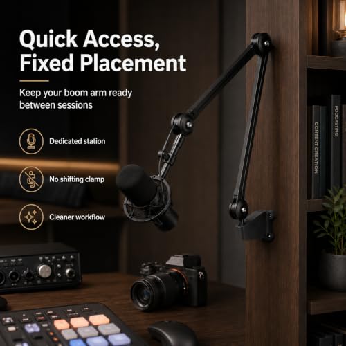 SplashNColor Wall Mount Bracket Compatible with Rode PSA1 Studio Boom Arm – Secure Screw-On Base | Fixed Mic Arm Station | Flat Surface Workstation Adapter