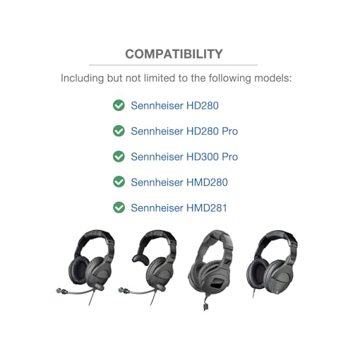 Headband Cushion Cover Compatible with Sennheiser HD280, HD280 Pro, HD300 Pro, HMD280, HMD281 Over Ear Headphone, 6mm Thick Soft Cushion, No Wobble Zipper Slider, with Hanging Loop