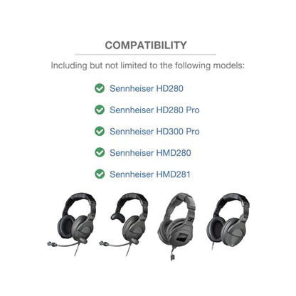 Headband Cushion Cover Compatible with Sennheiser HD280, HD280 Pro, HD300 Pro, HMD280, HMD281 Over Ear Headphone, 6mm Thick Soft Cushion, No Wobble Zipper Slider, with Hanging Loop