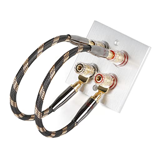 SKW HI-FI Speaker BiWire Jumpers Banana to Spade, Set of 2 (2 Cables) | 14AWG, Ultra-high Purity Copper, convertible plugs, dual-shielded, braided jacket, bi-wire speaker binding post bridge
