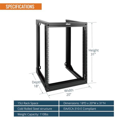 Tecmojo 15U Server Rack with Swing Gate, 15U Rack for 19inch Computer/AV/Data/IT/Media Equipment, Wall Mount Server Rack with 18inch Depth, Square&Tapped Holes - size: 15U/18" Depth (New)