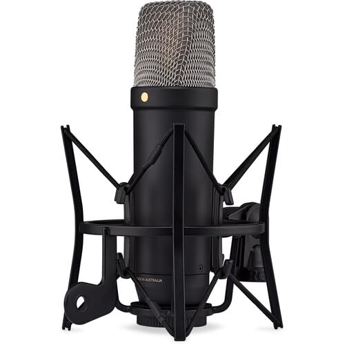 Rode NT1 5th Generation Large-Diaphragm Cardioid Condenser Microphone (Black) | Dual XLR/USB, Ultra-Low Noise & 32-Bit Float Recording for Streaming & Studio Recording + Mic Arm + Cable Ties + More