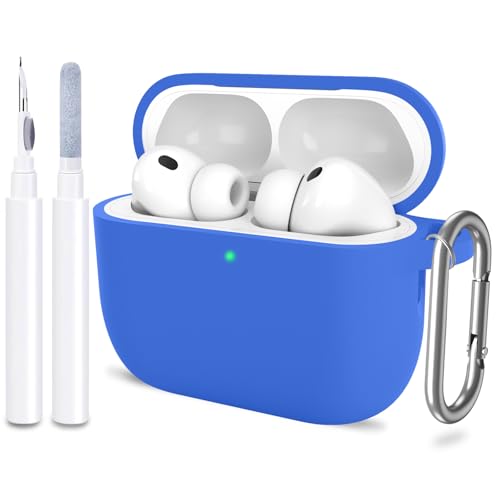 for AirPods Pro 3 Case Cover, Protective Soft Silicone with Keychain Cleaning Pen for Women Men for Apple AirPods Pro 3rd Generation Case(2025), Front LED Visible, Blue - color: D-Blue