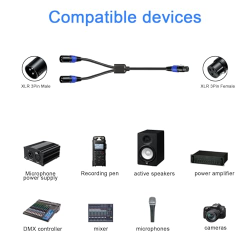 1 Pack XLR Splitter Cable 1.6 FT, 1 Female to 2 Male Patch Y Cable, Balanced Microphone Splitter Cord Audio Adaptor, Used for Microphone, Effector, Mixer, Equelizer, DMX LED, Amplifier, Guitar - size: 1.6 Foot, 1 Pack, style: 1 Female to 2 Male