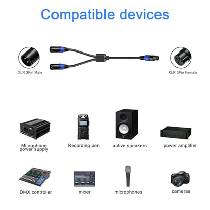 1 Pack XLR Splitter Cable 1.6 FT, 1 Female to 2 Male Patch Y Cable, Balanced Microphone Splitter Cord Audio Adaptor, Used for Microphone, Effector, Mixer, Equelizer, DMX LED, Amplifier, Guitar - size: 1.6 Foot, 1 Pack, style: 1 Female to 2 Male
