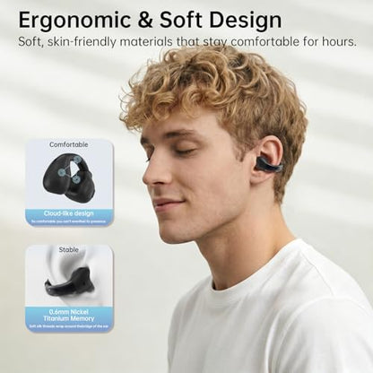 Clip On Earbuds, Physical Button Control Open Ear Wireless Bluetooth Headphones, HiFi Sound & Environment Noise Cancelling Earbuds with Mic, Bluetooth 6.0, Up to 32H Playtime, for Run/Workout