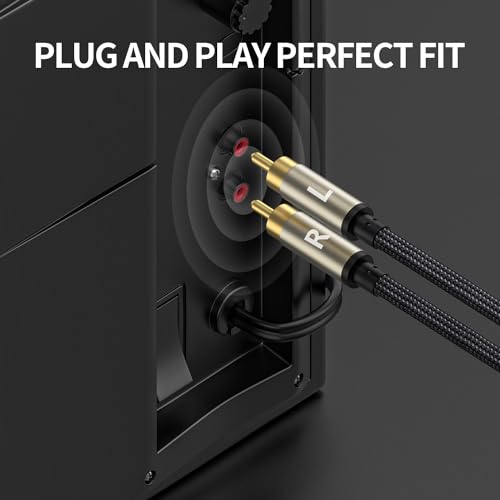 RCA Cable, 2RCA Male to 2RCA Male Stereo Audio Cable Gold Plated Car Audio Subwoofer Adapter Dual Shielded Red and White Cord for Home Theater Amplifier Hi-Fi System Car Audio Speaker-16FT