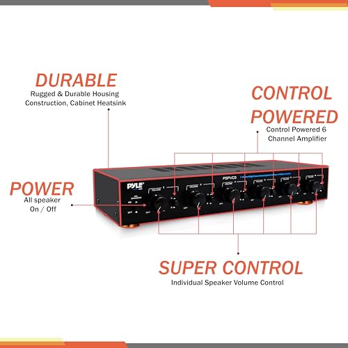 Pyle 6Channel Speaker Selector- Premium Switch Box Hub Distribution System w/Individual Volume Control for Multi-Channel Amplifier Power, Controls Up to 6 Pairs of Indoor or Outdoor Speaker- PSPVC6.5