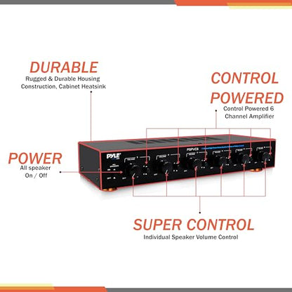 Pyle 6Channel Speaker Selector- Premium Switch Box Hub Distribution System w/Individual Volume Control for Multi-Channel Amplifier Power, Controls Up to 6 Pairs of Indoor or Outdoor Speaker- PSPVC6.5