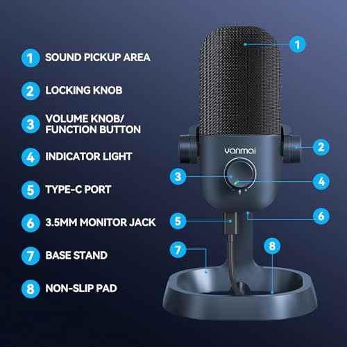 USB Microphone for PC, Plug & Play Cardioid Condenser Mic - color: DarkBlue