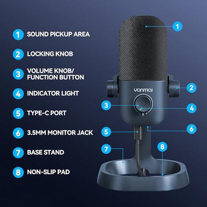 USB Microphone for PC, Plug & Play Cardioid Condenser Mic - color: DarkBlue