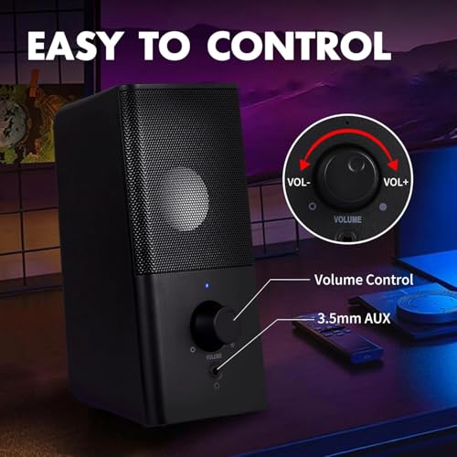 PC Speakers -USB-Powered Computer Speakers for Desktop PC with Volume Control, Gaming Speaker with 3.5mm Aux Multimedia for Laptop/Desktop/Tablets/Phone