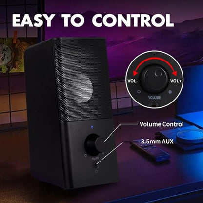 PC Speakers -USB-Powered Computer Speakers for Desktop PC with Volume Control, Gaming Speaker with 3.5mm Aux Multimedia for Laptop/Desktop/Tablets/Phone