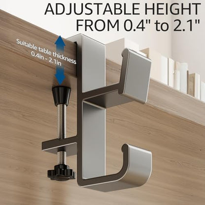 2 PCS Desk Bag Hook, Purse Hook for Table, Aluminum Under Desk Handbag Hanger, Desk Mount Backpack Holder, Umbrellas, Headphone Holder, Back to School Essentials - Black+White - color: Black+White