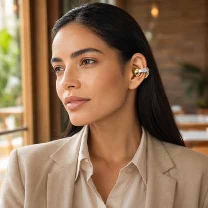 Clip-on Bluetooth Earbuds, with Handbag-Style Charging Case (Gold Earbuds + Silver Heart-Shaped Jewelry) - color: Gold earbuds + Silver heart-shaped jewelry