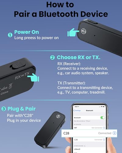 Aux Bluetooth 5.3 Adapter for Car, 2 in 1 Bluetooth Aux Car Adapter Receiver, Auxiliar Audio Blue Tooth para Carro Wireless Dongle with 3.5mm Jack for Stereo Systems and Headphones