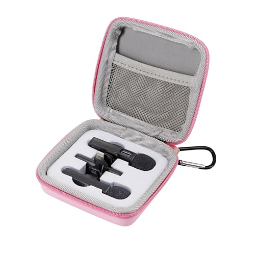 Hard Travel Carrying Mic Case Wireless Lavalier Microphone Case with 3 Slots for Wireless Lavalier Microphone Lapel clip-on Mic (Pink) - color: Pink