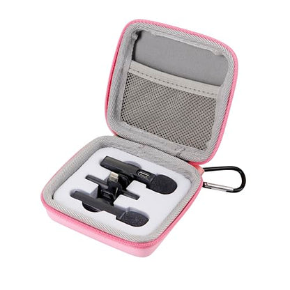 Hard Travel Carrying Mic Case Wireless Lavalier Microphone Case with 3 Slots for Wireless Lavalier Microphone Lapel clip-on Mic (Pink) - color: Pink