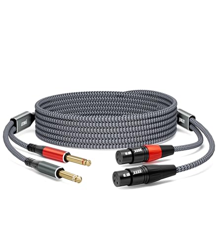 Dual 1/4 inch TS Male to Dual XLR Female Cable, 5FT | Nylon Braided 2 XLR Female to Dual 6.35mm TS Mono Y Splitter, Gold-Plated Audio Patch Cable for Speaker Mixer Microphone - size: 5FT