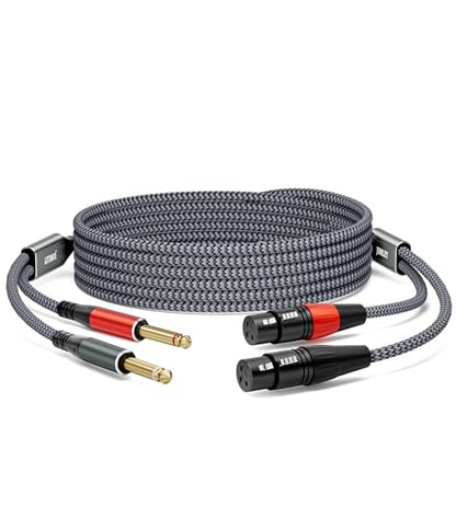 Dual 1/4 inch TS Male to Dual XLR Female Cable, 5FT | Nylon Braided 2 XLR Female to Dual 6.35mm TS Mono Y Splitter, Gold-Plated Audio Patch Cable for Speaker Mixer Microphone - size: 5FT