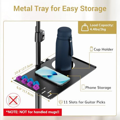 TONOR Microphone Stand with Tablet Holder, Tripod Boom Arm for Floor, Adjustable Height and Angle, Stand with Carrying Bag, Pad Clamp, Max 190 cm/74.8inch, High Compatibility, Cup Tray, T35+ - style: Mic Stand with Tray