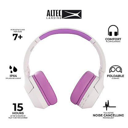 Altec Lansing Kid Safe Noise Cancelling Wireless Headphones 15H Battery, 85dB Volume Limit, Foldable Design Powerful Sound, Active Noise Cancellation Perfect for Kids Ages 7+ - color: Purple