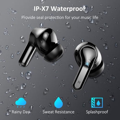Wireless Earbuds, 2026 Bluetooth 5.4 Headphones NEW Ear Buds 40H Bass Stereo in-Ear Earphones ENC Noise Cancelling Earbuds with 4 HD Mic, USB-C LED Display IP7 Waterproof Sport Headset for Android iOS - color: Dark Black