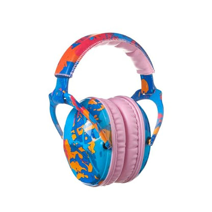 Kids Ear Protection Safety Ear Muffs, NRR 25dB Noise Reduction Children Earmuffs, Hearing Protectors for Sleeping, Studying, Airplane, Concerts, Fireworks-Blue Painting with Pink Band - color: Pink Band Blue Painting