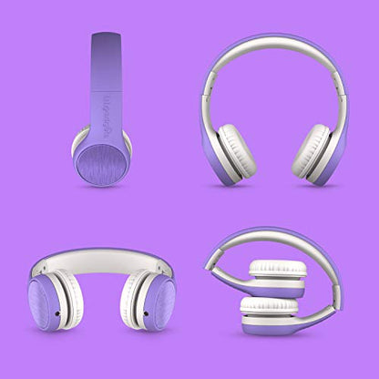 LilGadgets Connect+ Style On-Ear Kids Headphones with Microphone - SharePort Technology, SoftTouch Padding, Detachable Cable, Volume Limiting, Durable & Adjustable - Purple - color: Purple