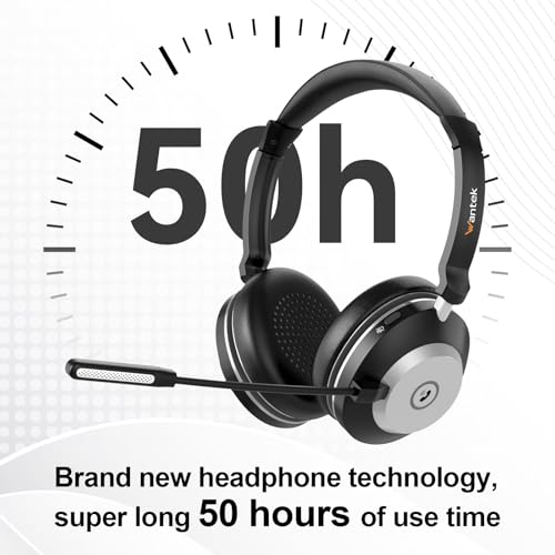 Wantek Wireless Headset with Mic- USB & Bluetooth Connectivity, 50-Hour Battery Life, AI Noise Cancelling Adjustable Microphone Charging Dock, Comfort Fit for Home/Office/Mobile Phone