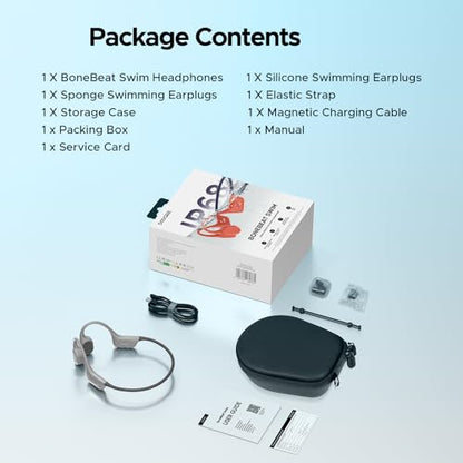 Bone Conduction Headphones, IP68 Waterproof Swimming Earbuds, 10-Hour Battery Life, Bluetooth 5.4 Wireless, 32 GB Storage, MP3 Mode, Ideal for Cycling, Swimming, and Fitness (Gray) - color: GRAY