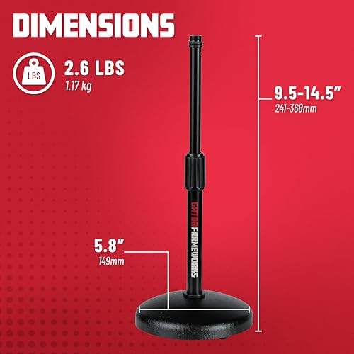 Gator Frameworks Desktop Microphone Stand with Round Weighted Base & Adjustable Height (GFW-MIC-0501) - size: Compact, style: Weighted Base - Adjustable Height