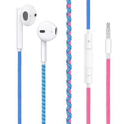 Wired in-Ear Headphones Colorful Braided Cable - 3.5mm Jack Built-in Mic, Adjustable Volume, Sweat & Dirt Resistant, Tangle-Free, Compatible with All 3.5mm Devices