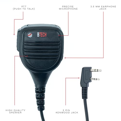 BTECH QHM22 Weatherproof Heavy Duty IP54 Speaker Mic, Premium Commercial Grade Shoulder Mic for BAOFENG (UV-5R BF-F8HP), pxton, Retevis, Kenwood K1 Radios (Pack of 2) - size: Single (Pack of 2), style: QHM22 Single PTT Speaker Mic
