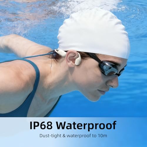 LYPERTEK SoundFree S30 Bone Conduction Swimming Headphones | IP68 waterproof design with 32GB MP3 storage, Bluetooth 6.0 and lightweight fit for phone-free underwater workouts. - color: SOUNDFREE S30-Beige