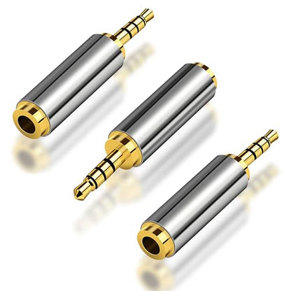 2.5mm Male to 3.5mm Female Adapter 2 Pack Gold Plated Jack Stereo Full Metal Connector Converter for Smartphones, Headphone, Mic, Tablets - style: 2.5M